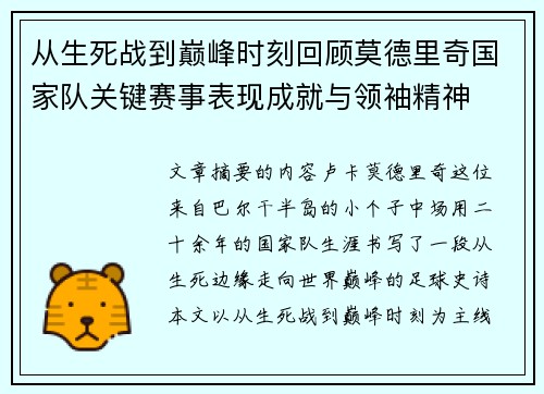从生死战到巅峰时刻回顾莫德里奇国家队关键赛事表现成就与领袖精神